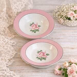 VTG Lifetime China Semi Vitreous Alliance OH "Pink Rose" - 6" small bowls Set- 2